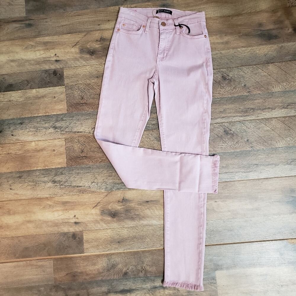 New Angry Rabbit‎ Dusty Rose Mid Rise Skinny Jeans Raw Fringe Hem Pink 27/5